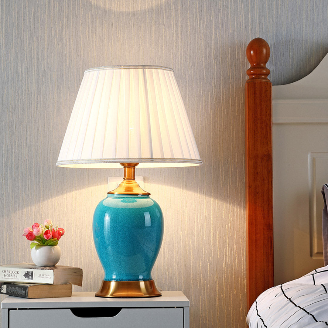 SOGA 4X Ceramic Oval Table Lamp with Gold Metal Base Desk Lamp Blue