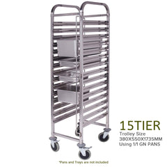 SOGA Gastronorm Trolley 15 Tier Stainless Steel Bakery Trolley Suits GN 1/1 Pans