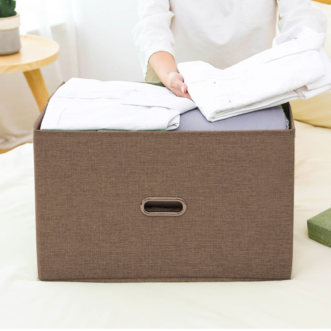 SOGA 2X Coffee Small Foldable Canvas Storage Box Cube Clothes Basket Organiser Home Decorative Box