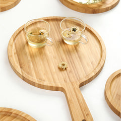 SOGA 2X 11 inch Blonde Round Premium Wooden Serving Tray Board Paddle with Handle Home Decor