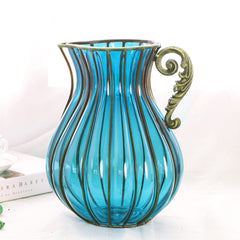 SOGA Blue Colored Glass Flower Vase with 10 Bunch 6 Heads Artificial Fake Silk Lilium nanum Home Decor Set