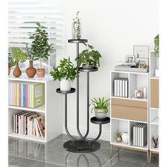 SOGA 2X U Shaped Plant Stand Round Flower Pot Tray Living Room Balcony Display Black Metal Decorative Shelf