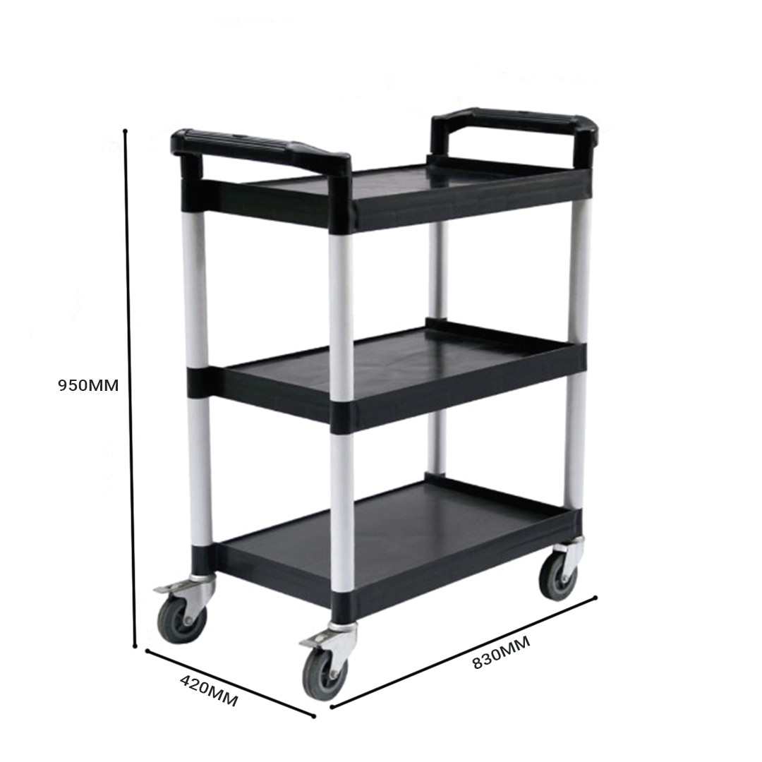 SOGA 2X 3 Tier Food Trolley Portable Kitchen Cart Multifunctional Big Utility Service with wheels 830x420x950mm Black