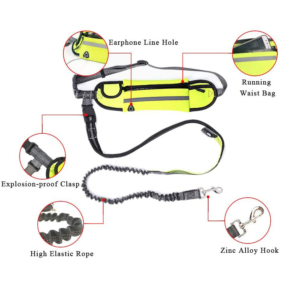 SOGA 2X Black Adjustable Hands-Free Pet Leash Bag Dog Lead Walking Running Jogging Pet Essentials