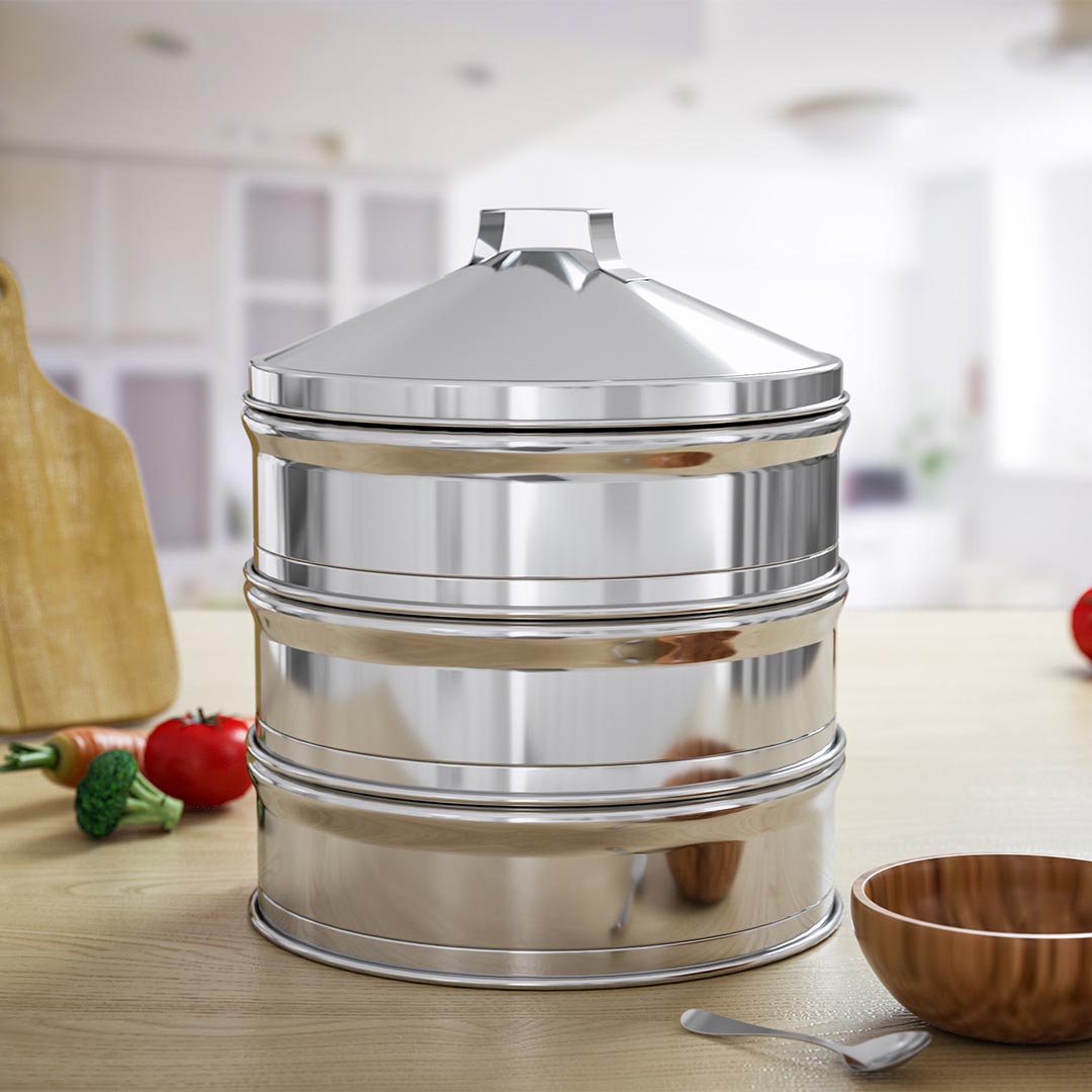 SOGA 3 Tier Stainless Steel Steamers With Lid Work inside of Basket Pot Steamers 22cm