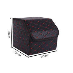 SOGA 4X Leather Car Boot Collapsible Foldable Trunk Cargo Organizer Portable Storage Box Black/Red Stitch Small