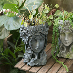 SOGA 2X Resin Black Creative Goddess Head Statue Planter Bonsai Flower Succulent Pot Decor