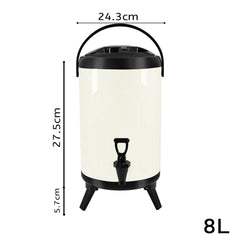 SOGA 4X 8L Stainless Steel Insulated Milk Tea Barrel Hot and Cold Beverage Dispenser Container with Faucet White