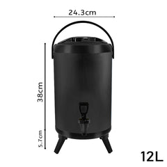 SOGA 2X 12L Stainless Steel Insulated Milk Tea Barrel Hot and Cold Beverage Dispenser Container with Faucet Black