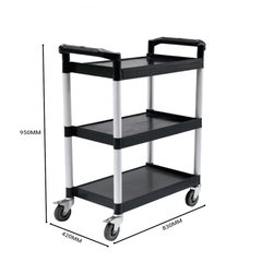 SOGA 3 Tier Food Trolley Portable Kitchen Cart Multifunctional Big Utility Service with wheels 830x420x950mm Black