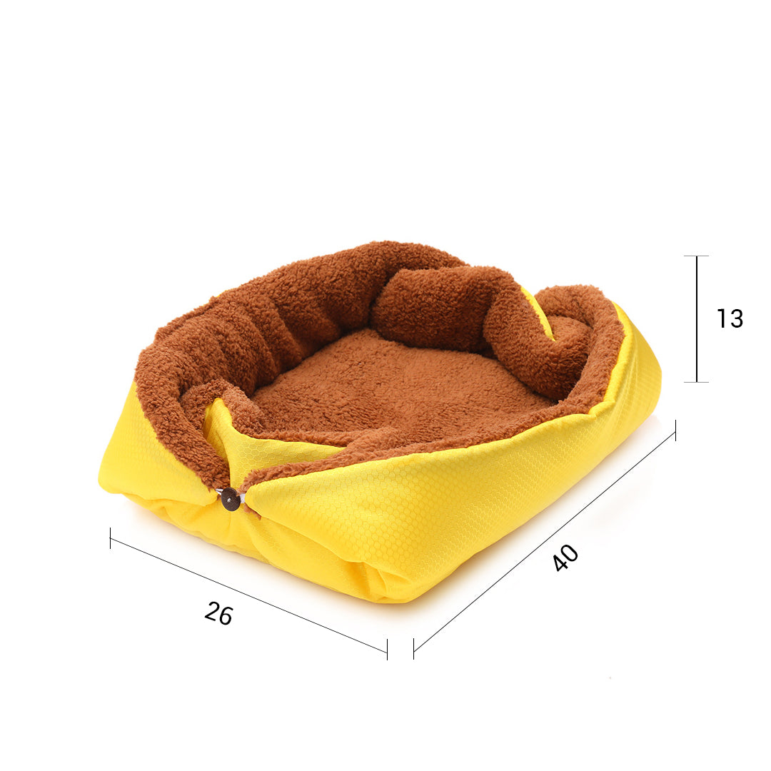 SOGA Yellow Dual-purpose Cushion Nest Cat Dog Bed Warm Plush Kennel Mat Pet Home Travel Essentials