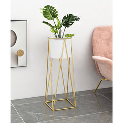 SOGA 70cm Gold Metal Plant Stand with White Flower Pot Holder Corner Shelving Rack Indoor Display