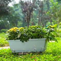 SOGA 49.5cm Blue Rectangular Planter Vegetable Herb Flower Outdoor Plastic Box with Holder Balcony Garden Decor Set of 3