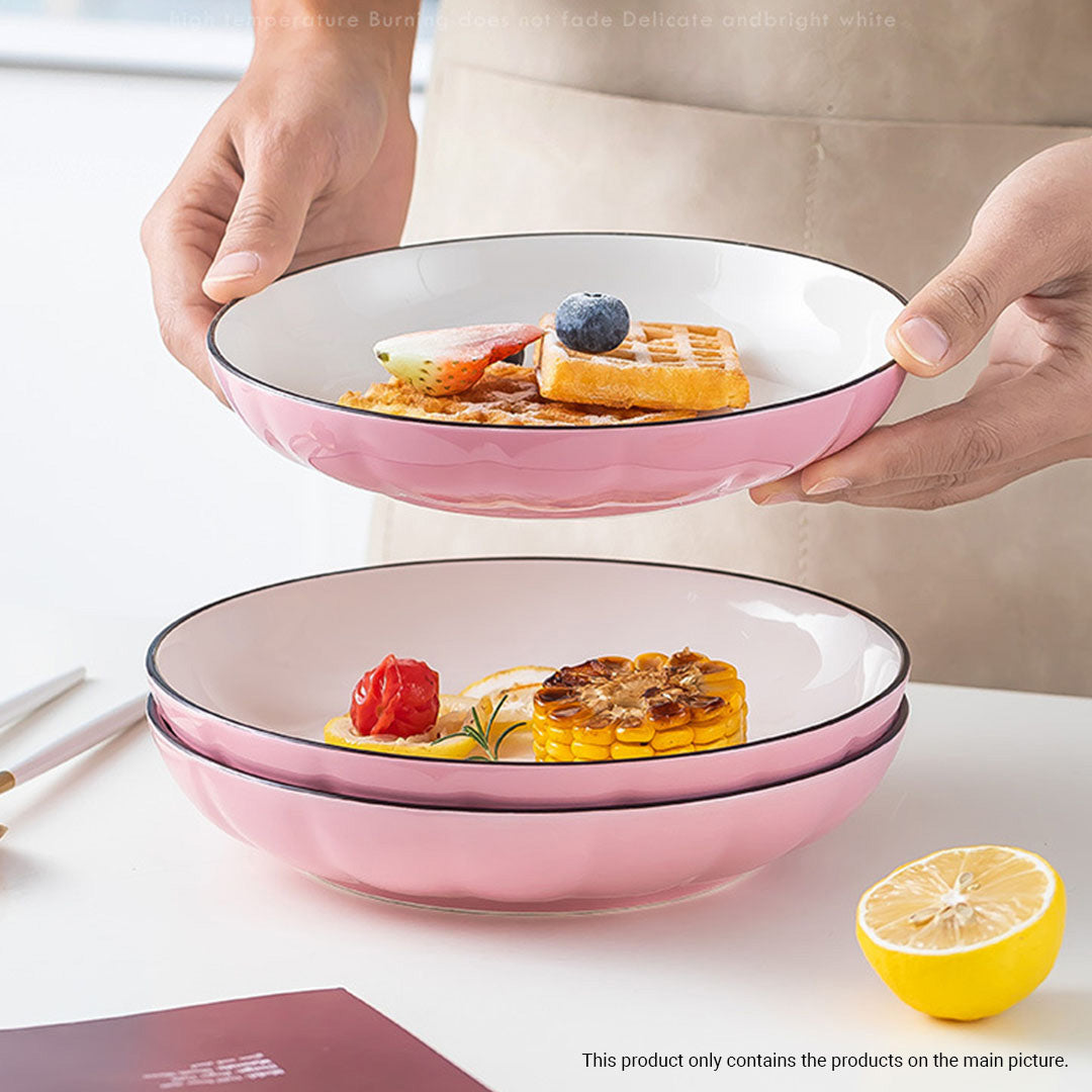 SOGA Pink Japanese Style Ceramic Dinnerware Crockery Soup Bowl Plate Server Kitchen Home Decor Set of 9