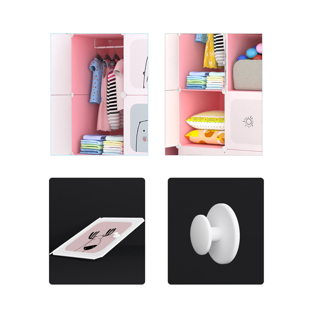 SOGA 6 Cubes Pink Portable Wardrobe Divide-Grid Modular Storage Organiser Foldable Closet