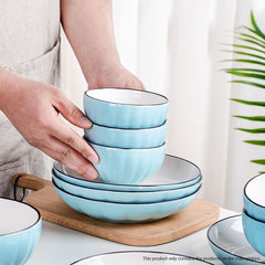 SOGA Blue Japanese Style Ceramic Dinnerware Crockery Soup Bowl Plate Server Kitchen Home Decor Set of 8