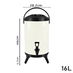 SOGA 2X 16L Stainless Steel Insulated Milk Tea Barrel Hot and Cold Beverage Dispenser Container with Faucet White