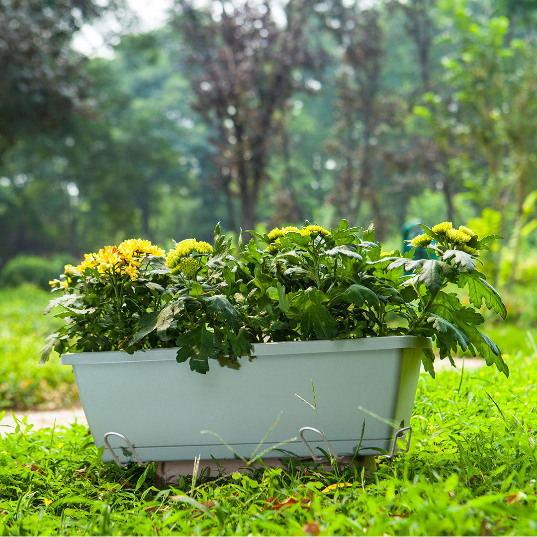 SOGA 49.5cm Blue Rectangular Planter Vegetable Herb Flower Outdoor Plastic Box with Holder Balcony Garden Decor Set of 4
