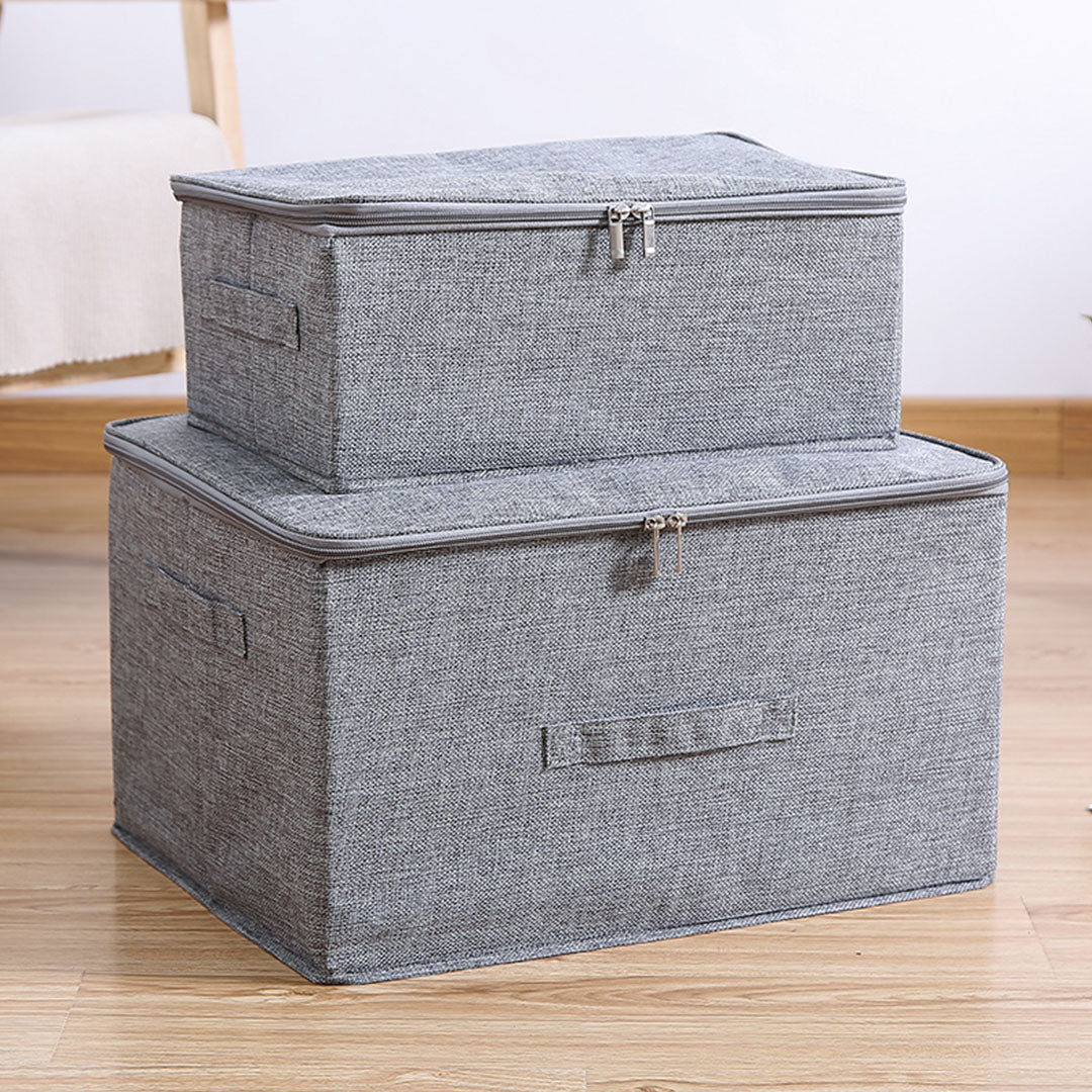 SOGA Grey Large Portable Double Zipper Storage Box Moisture Proof Clothes Basket Foldable Home Organiser