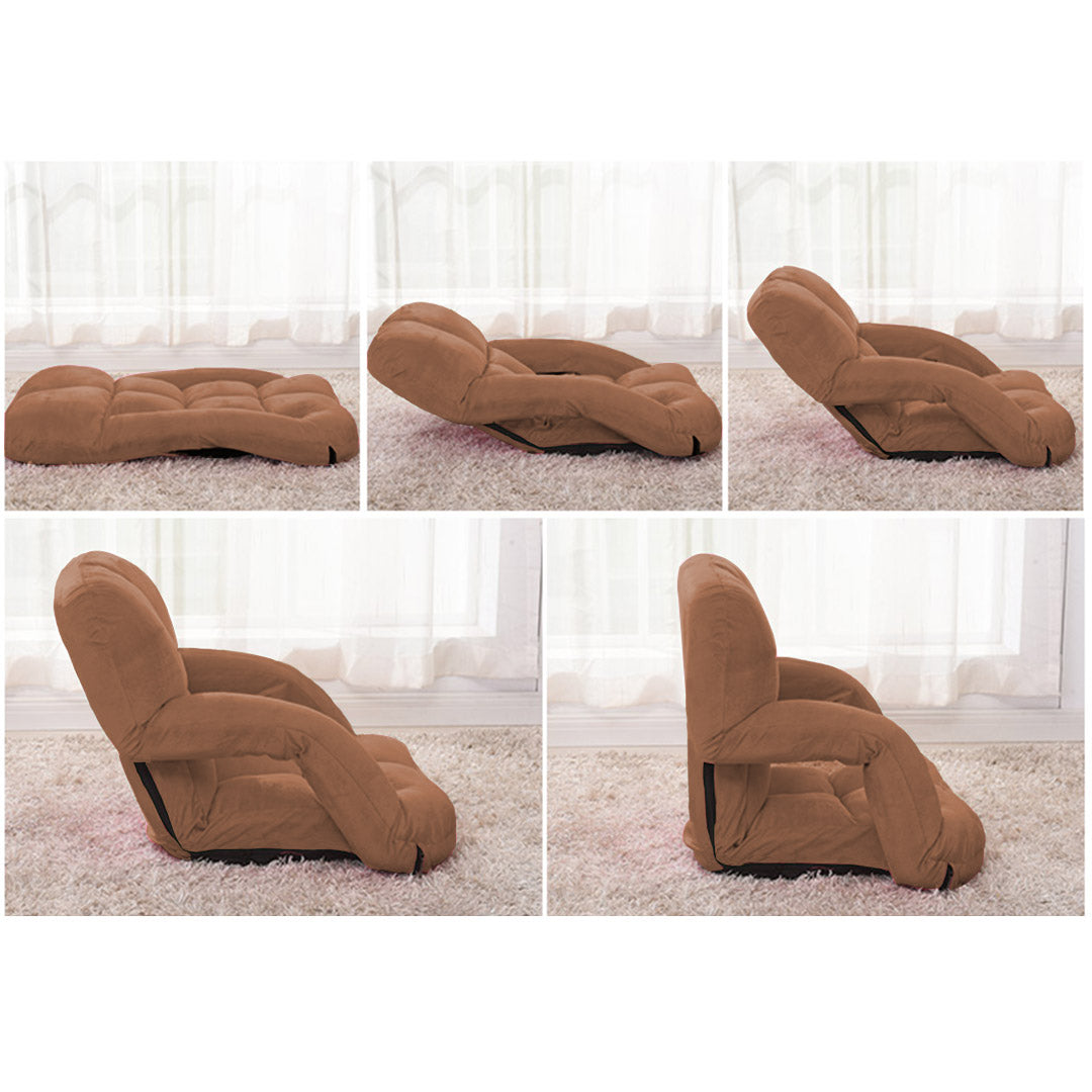 SOGA 2X Foldable Lounge Cushion Adjustable Floor Lazy Recliner Chair with Armrest Coffee