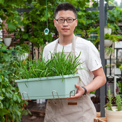 SOGA 49.5cm Green Rectangular Planter Vegetable Herb Flower Outdoor Plastic Box with Holder Balcony Garden Decor Set of 3