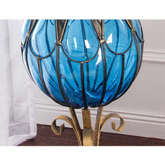SOGA 85cm Blue Glass Tall Floor Vase and 12pcs Pink Artificial Fake Flower Set