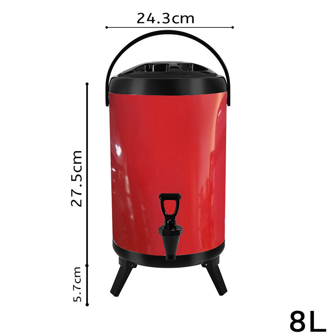 SOGA 8L Stainless Steel Insulated Milk Tea Barrel Hot and Cold Beverage Dispenser Container with Faucet Red