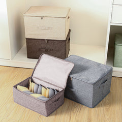 SOGA Coffee Small Portable Double Zipper Storage Box Moisture Proof Clothes Basket Foldable Home Organiser