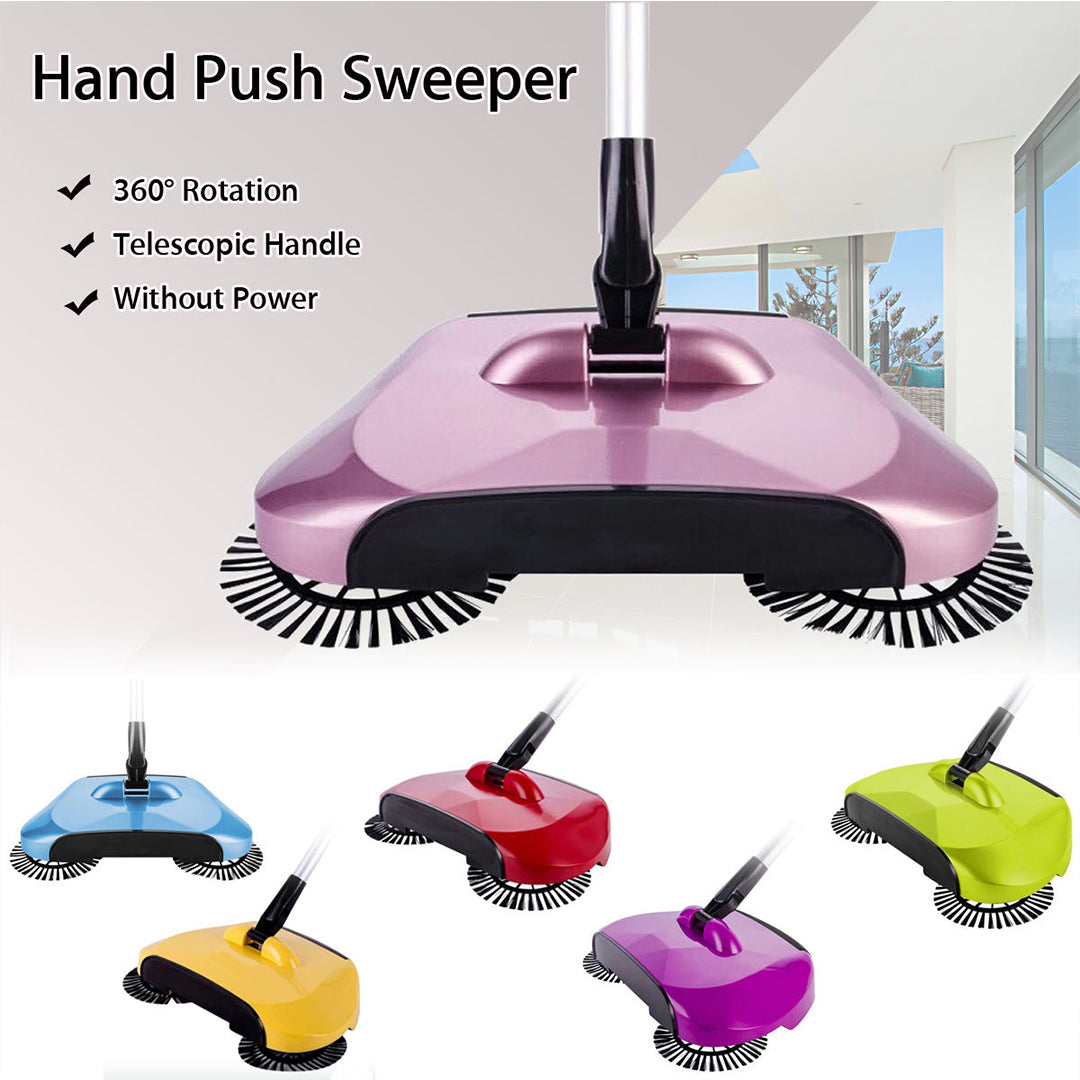 SOGA Auto Household Spin Hand Push Sweeper Home Broom Room Floor Dust Cleaner Mop Purple