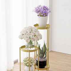 SOGA 2X 2 Layer 80cm Gold Metal Plant Stand Flower Pot Holder Corner Shelving Rack Indoor Display
