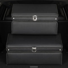 SOGA 4X 60cm Leather Car Boot Collapsible Foldable Trunk Cargo Organizer Portable Storage Box with Lock Black