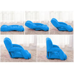 SOGA Foldable Lounge Cushion Adjustable Floor Lazy Recliner Chair with Armrest Blue