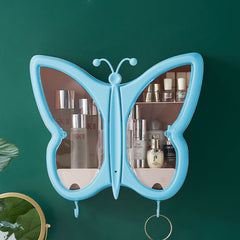 SOGA Blue Butterfly Shape Wall-Mounted Makeup Organiser Dustproof Waterproof Bathroom Storage Box Home Decor