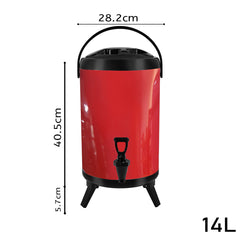 SOGA 14L Stainless Steel Insulated Milk Tea Barrel Hot and Cold Beverage Dispenser Container with Faucet Red