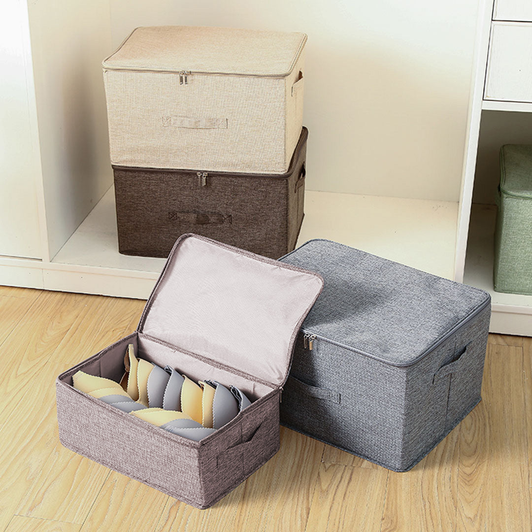 SOGA 2X Coffee Small Portable Double Zipper Storage Box Moisture Proof Clothes Basket Foldable Home Organiser