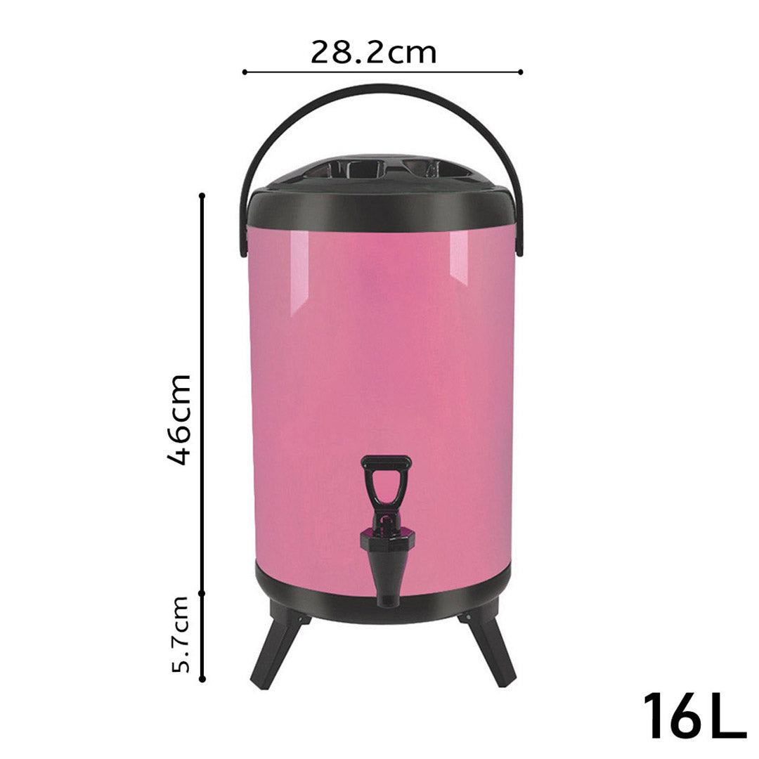 SOGA 2X 16L Stainless Steel Insulated Milk Tea Barrel Hot and Cold Beverage Dispenser Container with Faucet Pink