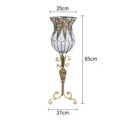 SOGA 85cm European Clear Glass Floor Home Decor Flower Vase with Tall Metal Stand