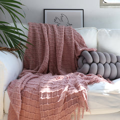 SOGA 2X  Pink Diamond Pattern Knitted Throw Blanket Warm Cozy Woven Cover Couch Bed Sofa Home Decor with Tassels