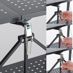 SOGA 3 Tier Steel Black Foldable Kitchen Cart Multi-Functional Shelves Portable Storage Organizer with Wheels