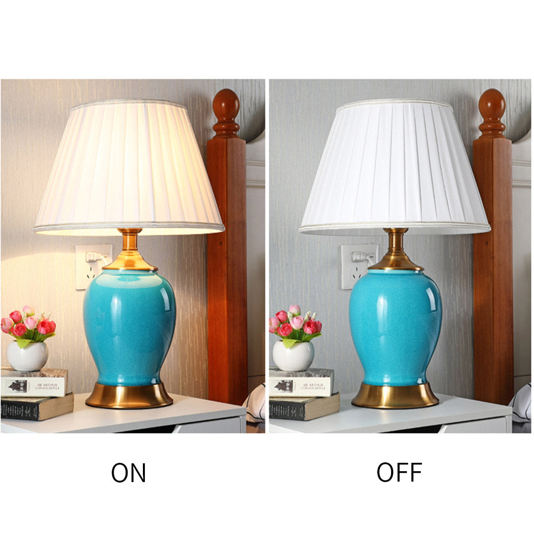 SOGA 4X Ceramic Oval Table Lamp with Gold Metal Base Desk Lamp Blue