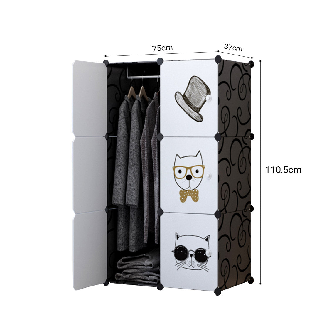 SOGA 6 Cubes Black Portable Wardrobe Divide-Grid Modular Storage Organiser Foldable Closet