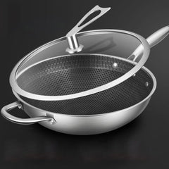 SOGA 2X 34cm Stainless Steel Tri-Ply Frying Cooking Fry Pan Textured Non Stick Skillet with Glass Lid and Helper Handle