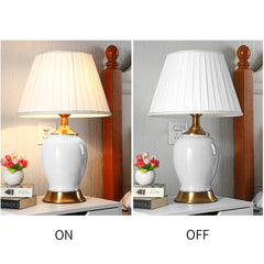 SOGA 2X Ceramic Oval Table Lamp with Gold Metal Base Desk Lamp White