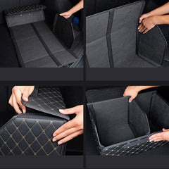 SOGA 2X Leather Car Boot Collapsible Foldable Trunk Cargo Organizer Portable Storage Box Black/Gold Stitch Medium