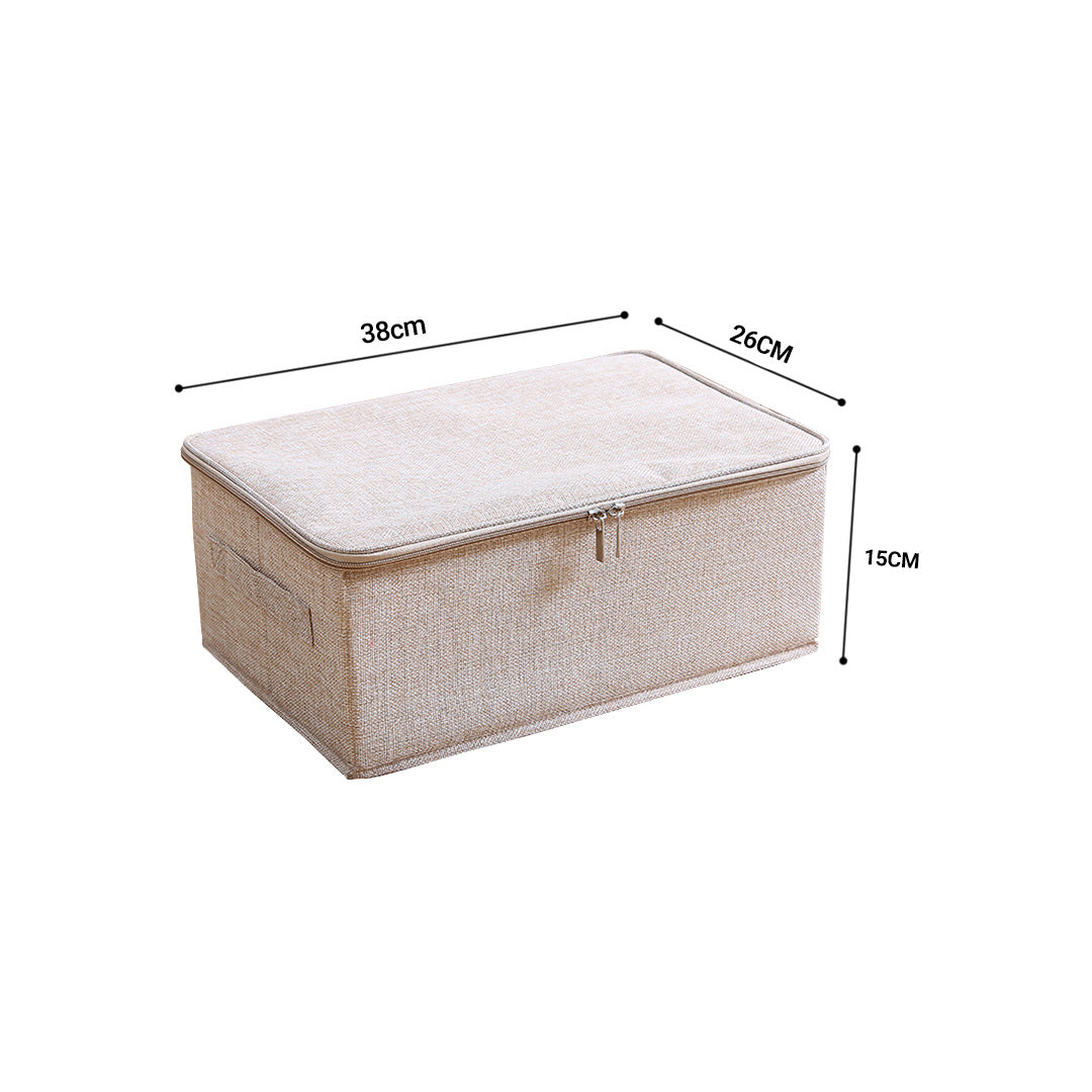 SOGA 2X Beige Small Portable Double Zipper Storage Box Moisture Proof Clothes Basket Foldable Home Organiser