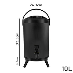 SOGA 10L Stainless Steel Insulated Milk Tea Barrel Hot and Cold Beverage Dispenser Container with Faucet Black