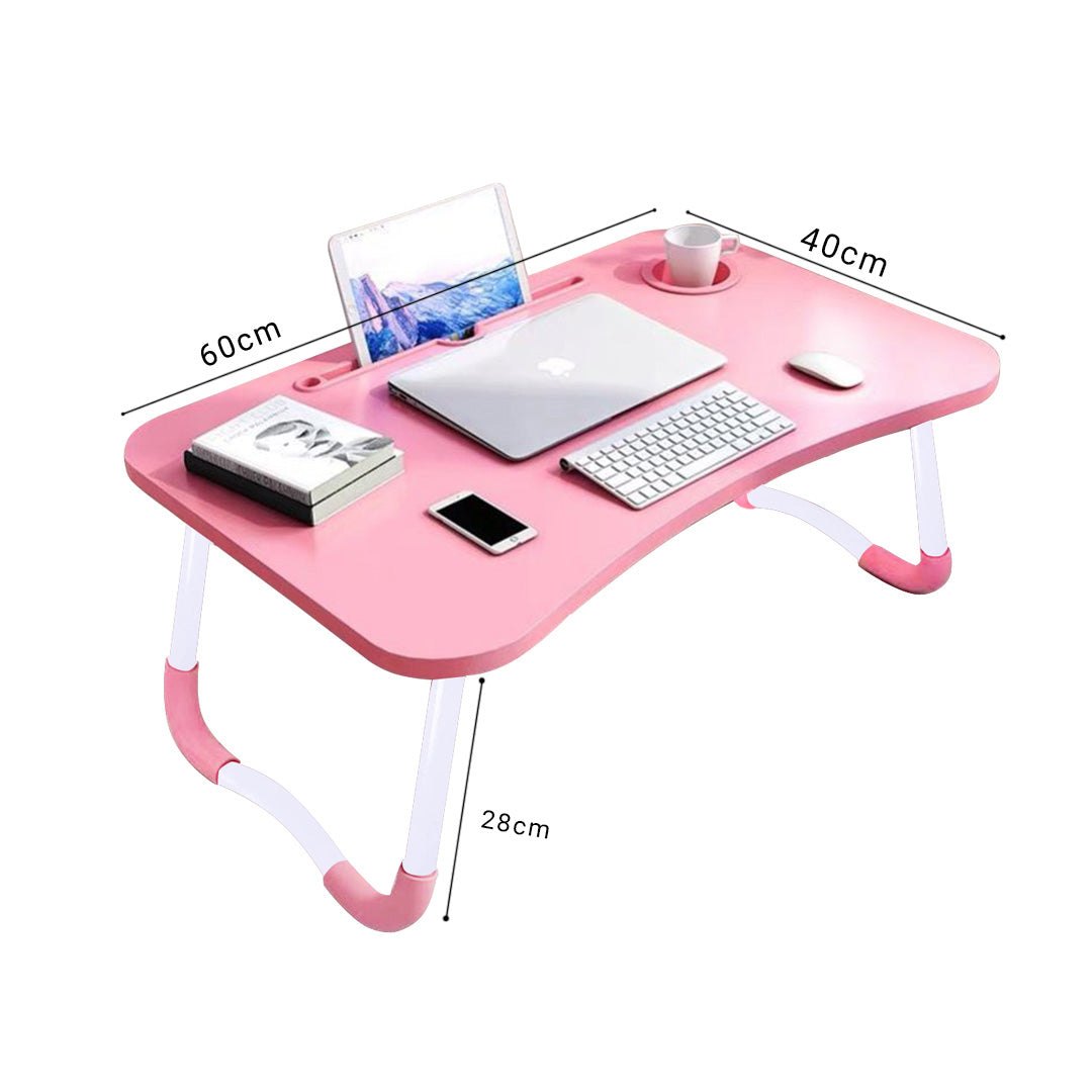 SOGA 2X Pink Portable Bed Table Adjustable Folding Mini Desk Notebook Stand Card Slot Holder with Cup-Holder Home Decor