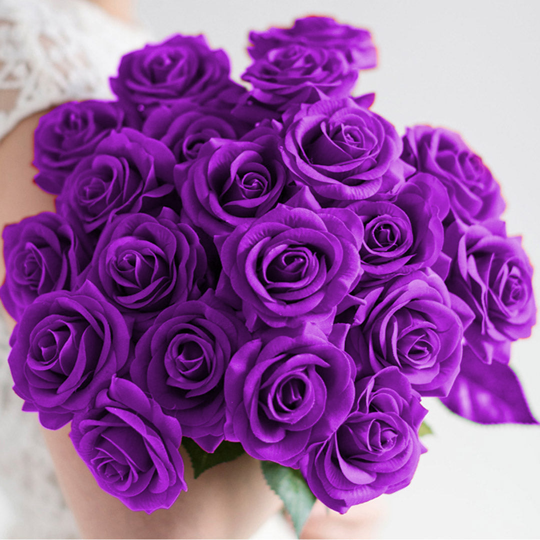 SOGA 20pcs Artificial Silk Flower Fake Rose Bouquet Table Decor Purple