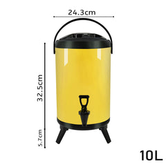 SOGA 2X 10L Stainless Steel Insulated Milk Tea Barrel Hot and Cold Beverage Dispenser Container with Faucet Yellow