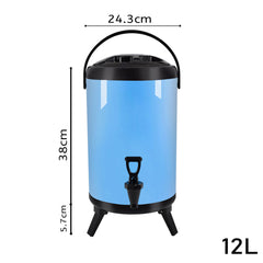 SOGA 12L Stainless Steel Insulated Milk Tea Barrel Hot and Cold Beverage Dispenser Container with Faucet Blue